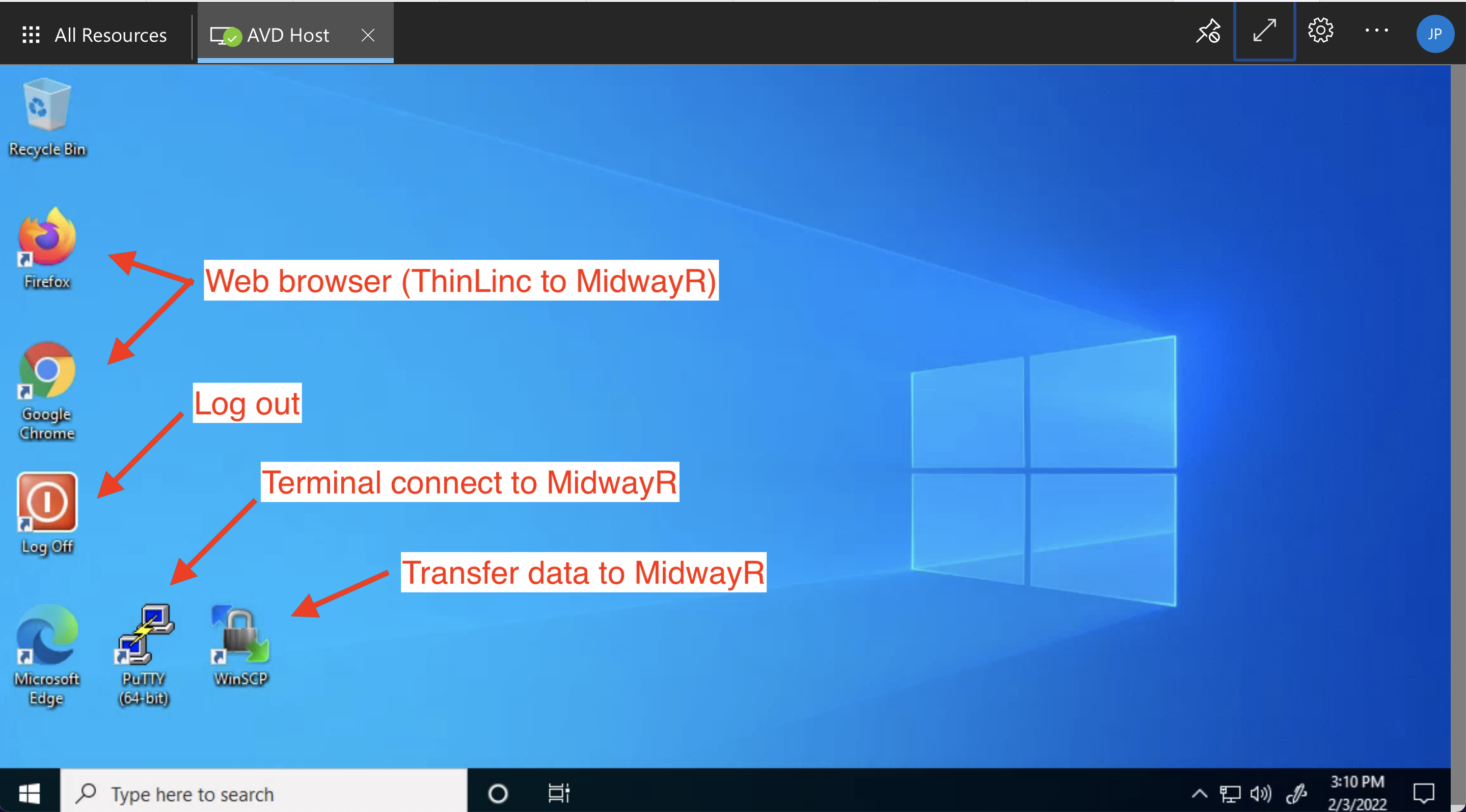 Screenshot showing AVD Desktop
